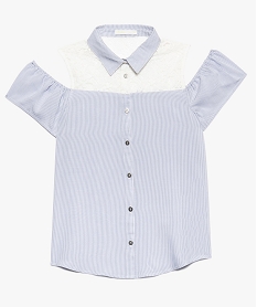 GEMO Chemise fille à manches courtes volantées et dentelle kaki chine