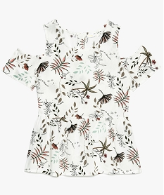 GEMO Chemise fille imprimée avec épaules dénudées et basque Beige