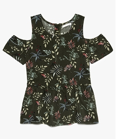 GEMO Chemise fille imprimée avec épaules dénudées et basque marron fonce