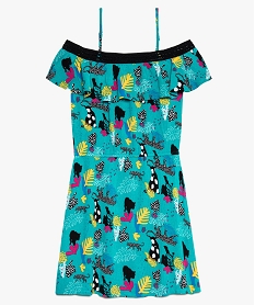 GEMO Robe fille avec col Bardot et empiècement volanté sur le buste Multicolore