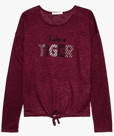 GEMO Pull fille en maille fine fluide noué devant avec motif Rouge