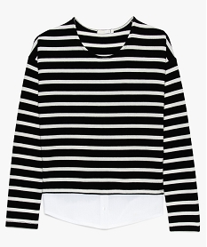 GEMO Pull fille rayé effet 2-en-1 avec empiècement chemise noir standard