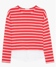 GEMO Pull fille rayé effet 2-en-1 avec empiècement chemise rouge standard