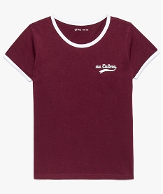 GEMO Tee-shirt fille à finition contrastante et petit motif poitrine Rouge