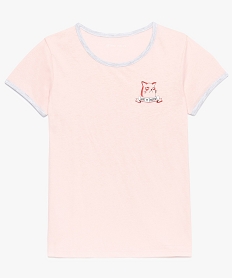 GEMO Tee-shirt fille à finition contrastante et petit motif poitrine Rose