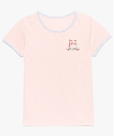 GEMO Tee-shirt fille à finition contrastante et petit motif poitrine rose standard