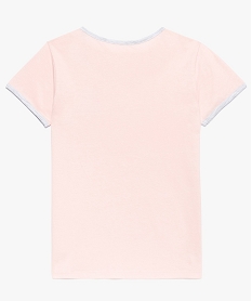 tee-shirt fille a finition contrastante et petit motif poitrine rose8993301_2