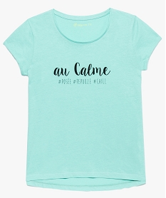 GEMO Tee-shirt fille avec coton bio et manches courtes à revers Vert