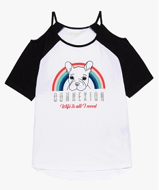 GEMO Tee-shirt fille à épaules dénudées et manches raglan Blanc