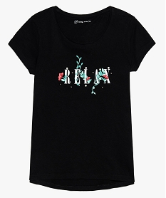 GEMO Tee-shirt fille ample imprimé à dos long et perles noir vif