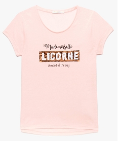 tee-shirt fille avec inscription en sequins reversibles rose8995401_1