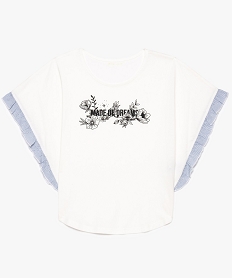GEMO Tee-shirt fille coupe poncho à volants et message blanc chine