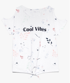 GEMO Tee-shirt fille en coton bio avec épaules dénudées imprime feuilles
