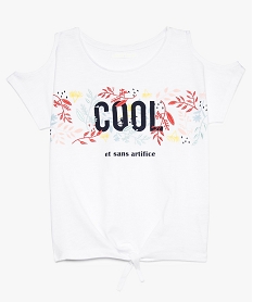 GEMO Tee-shirt fille en coton bio avec épaules dénudées Blanc