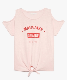 GEMO Tee-shirt fille en coton bio avec épaules dénudées Rose