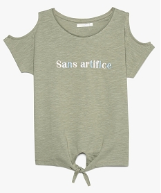 GEMO Tee-shirt fille en coton bio avec épaules dénudées bleu standard
