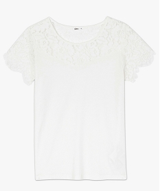 tee-shirt femme a manches courtes et empiecement dentelle blanc9000301_4