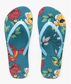 tongs femme avec semelle a fleurs et lanieres lisses bleu9005001_1