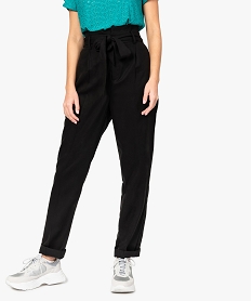 GEMO Pantalon femme taille haute avec ceinture à nouer en Lyocell Noir