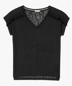 tee-shirt femme loose en maille flammee avec macrames noir t-shirts manches courtes9006001_4