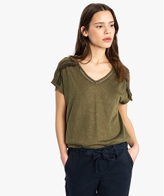 tee-shirt femme loose en maille flammee avec macrames vert9006101_1