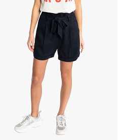 GEMO Short femme en Lyocell avec ceinture à nouer Bleu