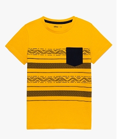 tee-shirt garcon a motifs geometriques et poche poitrine jaune9009501_1