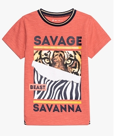 GEMO Tee-shirt garçon avec motif tigre devant et col en bord-côte Rouge