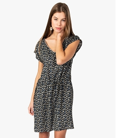 GEMO Robe femme fluide à motifs avec lien coulissant à la taille Imprimé