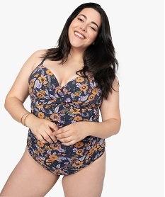 GEMO Maillot de bain femme une pièce à motifs fleuris et fines bretelles Imprimé