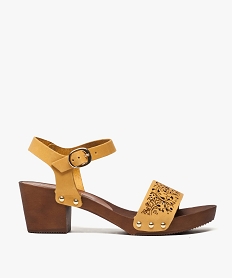GEMO Sandales femme avec bride perforée et clous métalliques jaune standard