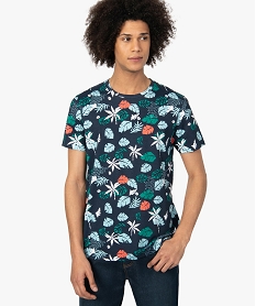 GEMO Tee-shirt homme à motifs fleuris et manches courtes Bleu