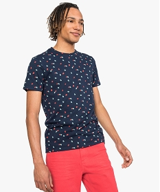 tee-shirt homme a motifs feuilles bicolores bleu tee-shirts9026901_1