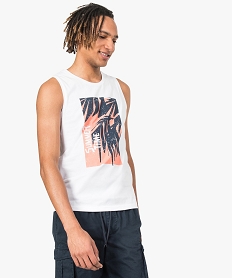 GEMO Débardeur homme avec motif feuillage sur lavant Blanc