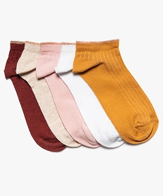 GEMO Chaussettes femme courtes à côtes finition pailletée (lot de 5) Orange