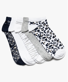 chaussettes femme courtes a imprime et paillettes (lot de 5) bleu chaussettes9028701_1