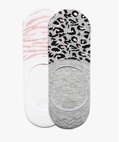 GEMO Chaussettes femme invisibles léopart et zèbre (lot de 2) Gris