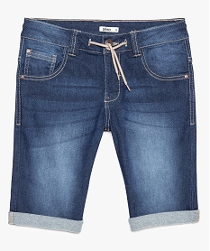 GEMO Bermuda garçon en denim extensible avec revers Bleu