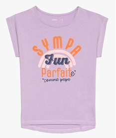 GEMO Tee-shirt fille à manches ultra courtes et inscription sur lavant Violet