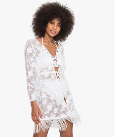 GEMO Kimono de plage femme en dentelle avec dos ouvert Blanc