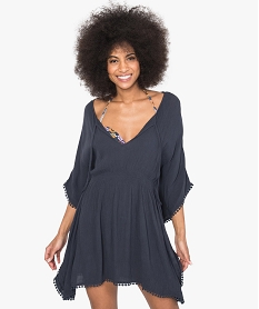 robe de plage femme en crepe fluide avec dos macrame bleu vetements de plage9031601_1