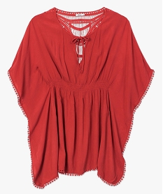 robe de plage femme en crepe fluide avec dos macrame rouge vetements de plage9031701_4