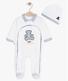 GEMO Ensemble bébé garçon (2 pièces) : pyjama + bonnet Lulu Castagnette Blanc