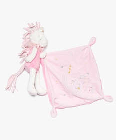 GEMO Doudou plat avec figurine cheval Rose