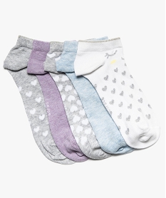 chaussettes femme courtes a cœurs et paillettes (lot de 5) violet chaussettes9036001_1