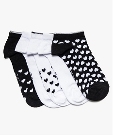 chaussettes femme courtes motifs pandas et cœurs (lot de 5) noir9036101_1