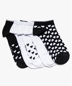 GEMO Chaussettes femme courtes motifs pandas et cœurs (lot de 5) Noir