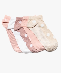 GEMO Chaussettes femme ultra courtes à rayures et pois (lot de 5) Orange