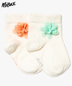 chaussettes bebe fille en coton bio fleurs en organza (lot de 2) beige chaussettes9037801_1