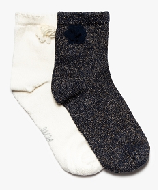 GEMO Chaussettes fille mi-hautes avec fleur sur la tige (lot de 2) Bleu